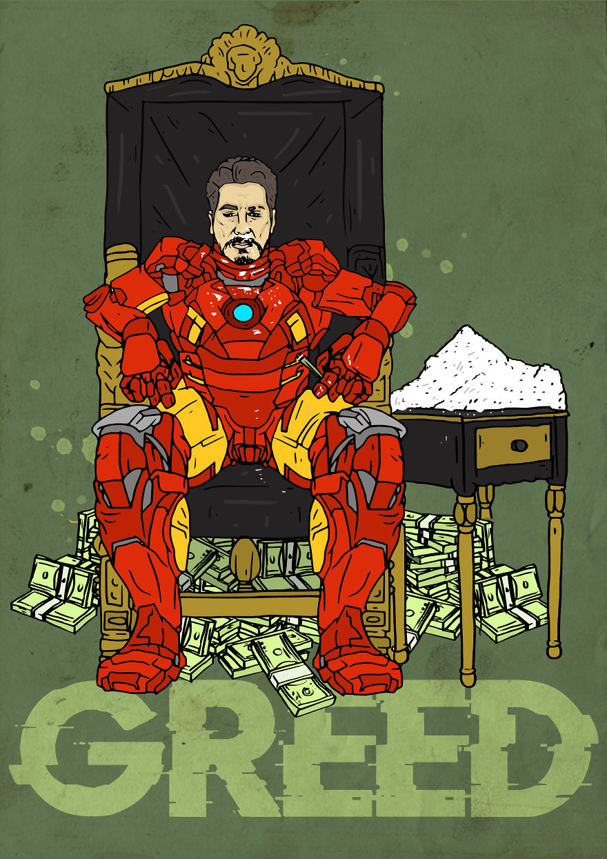 "Hero To Zero" - I Drew These Superheroes As The Deadly 7 Sins...