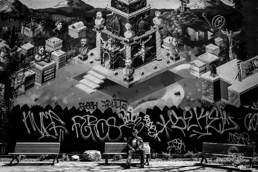 On Thursday, May 17th 2018 At 1:44pm, A Man Was Dozing Off On A Bench, Apparently After Having Run Some Errands At The Dépanneur