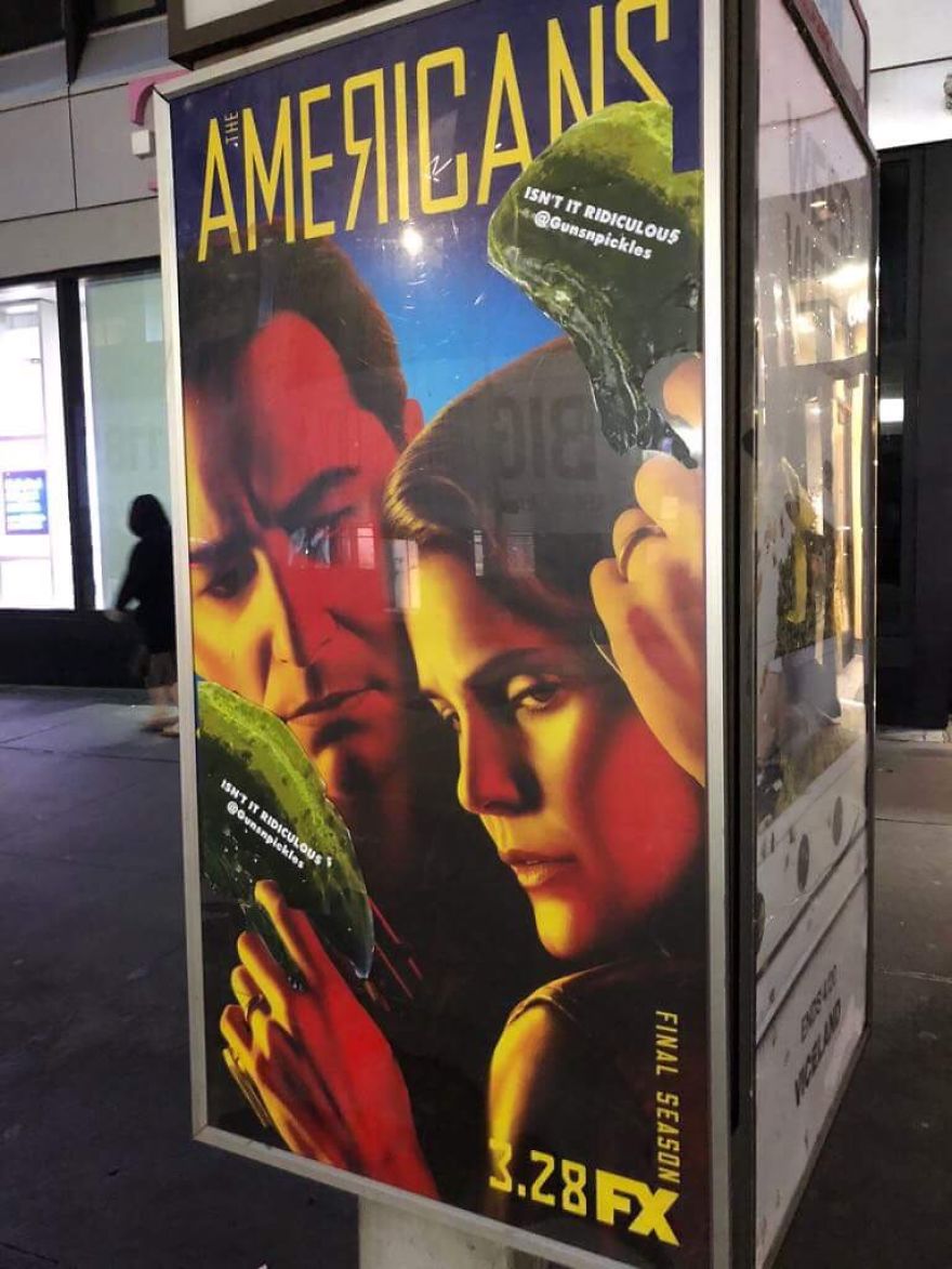 Vigilantes Are Replacing Guns In Ads With Pickles Across New York City Vigilantes Are Replacing Guns In Ads With Pickles Across New York City