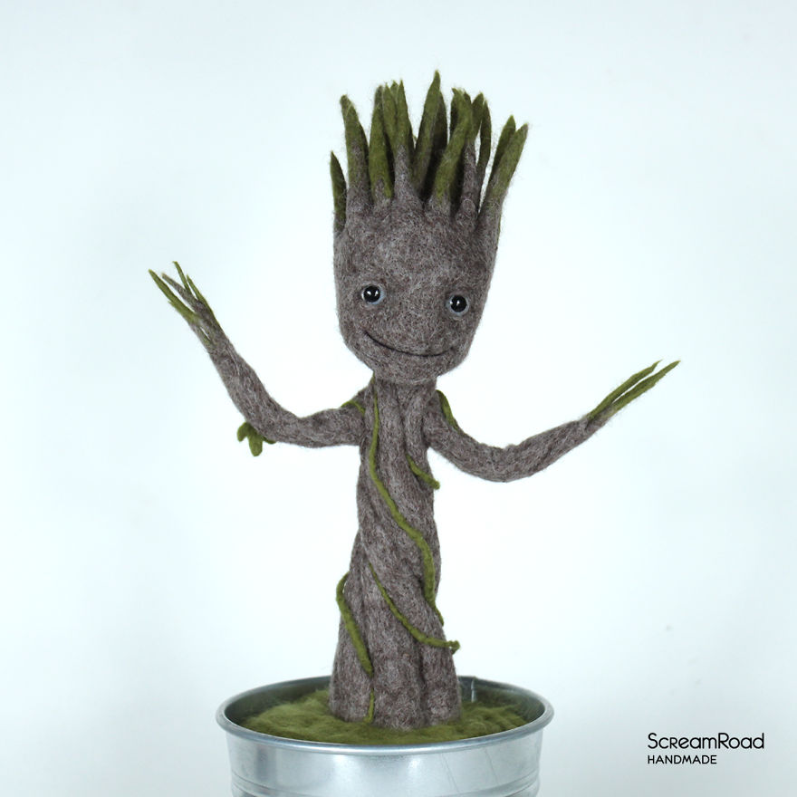 Dancing Groot In A Pot: Needle Felted Figurine