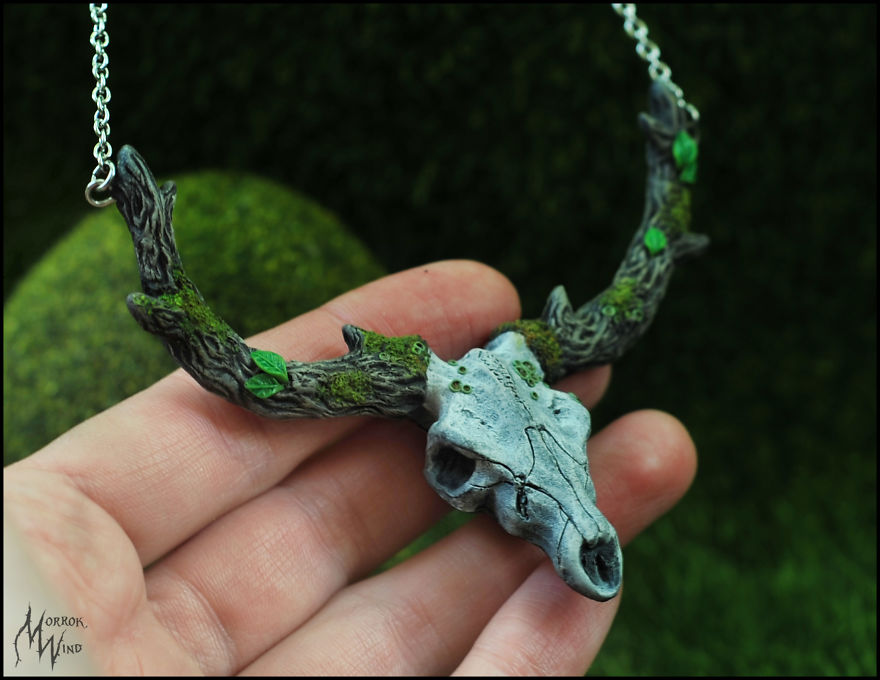 Miniature Deer Skulls Necklaces Made Of Polymer Clay