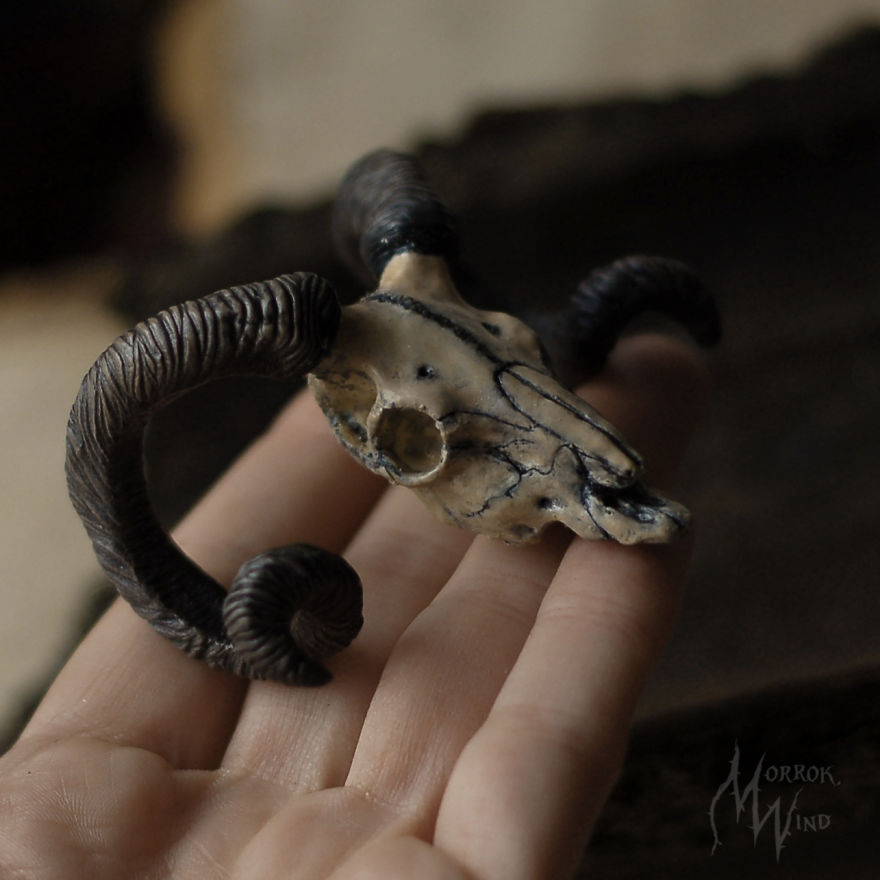 Miniature Deer Skulls Necklaces Made Of Polymer Clay