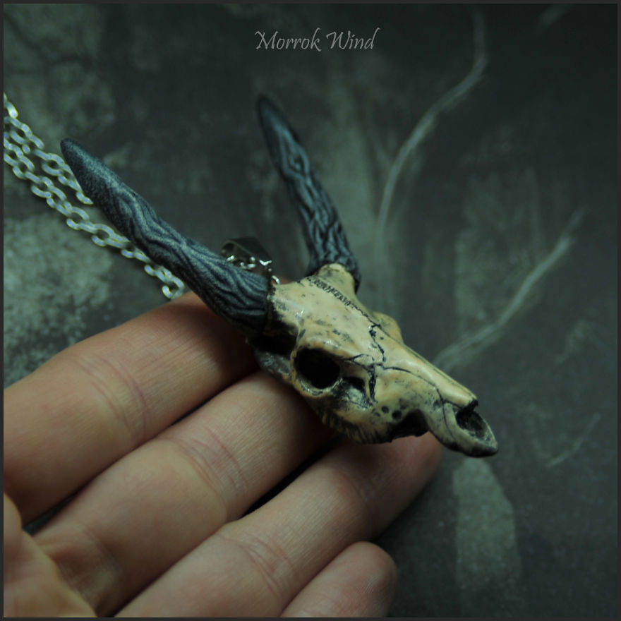 Miniature Deer Skulls Necklaces Made Of Polymer Clay