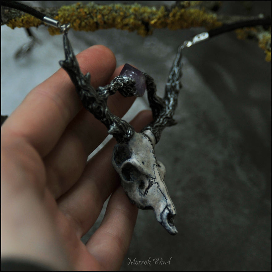 Miniature Deer Skulls Necklaces Made Of Polymer Clay