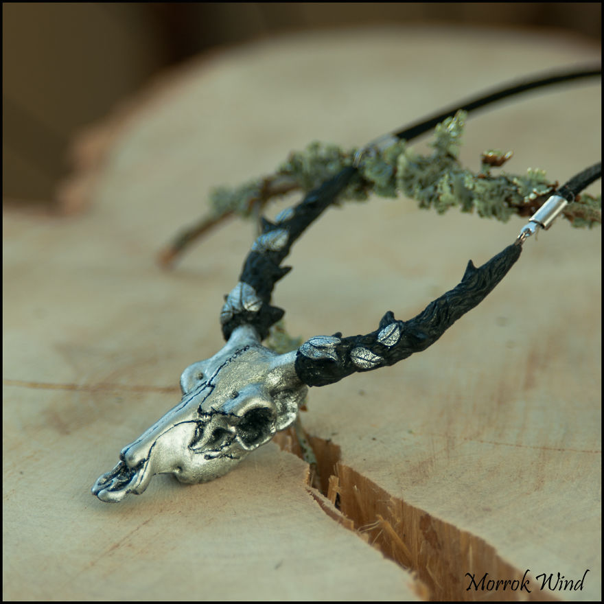 Miniature Deer Skulls Necklaces Made Of Polymer Clay