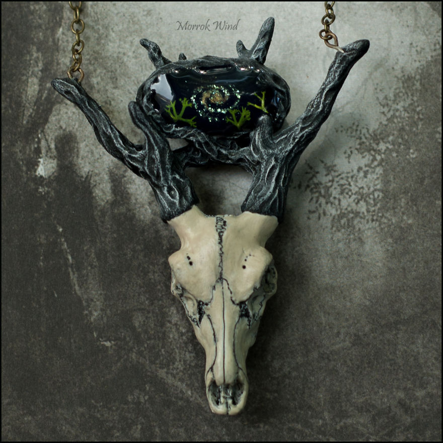 Miniature Deer Skulls Necklaces Made Of Polymer Clay