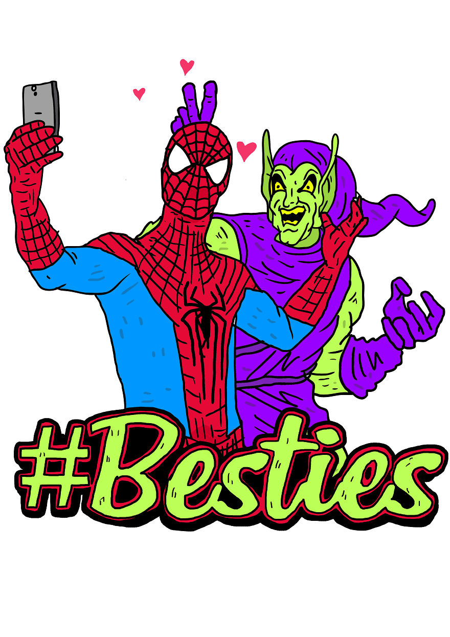 I Drew Famous Heroes And Villains Of Pop Culture Taking A Selfie With Each Other