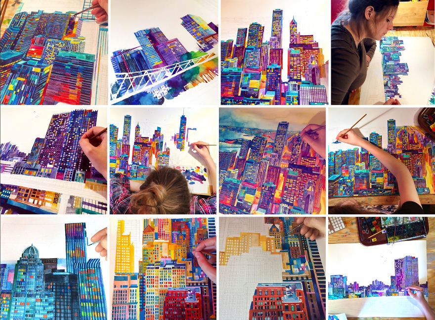 Watercolors Of Modern Cities Painted By Me