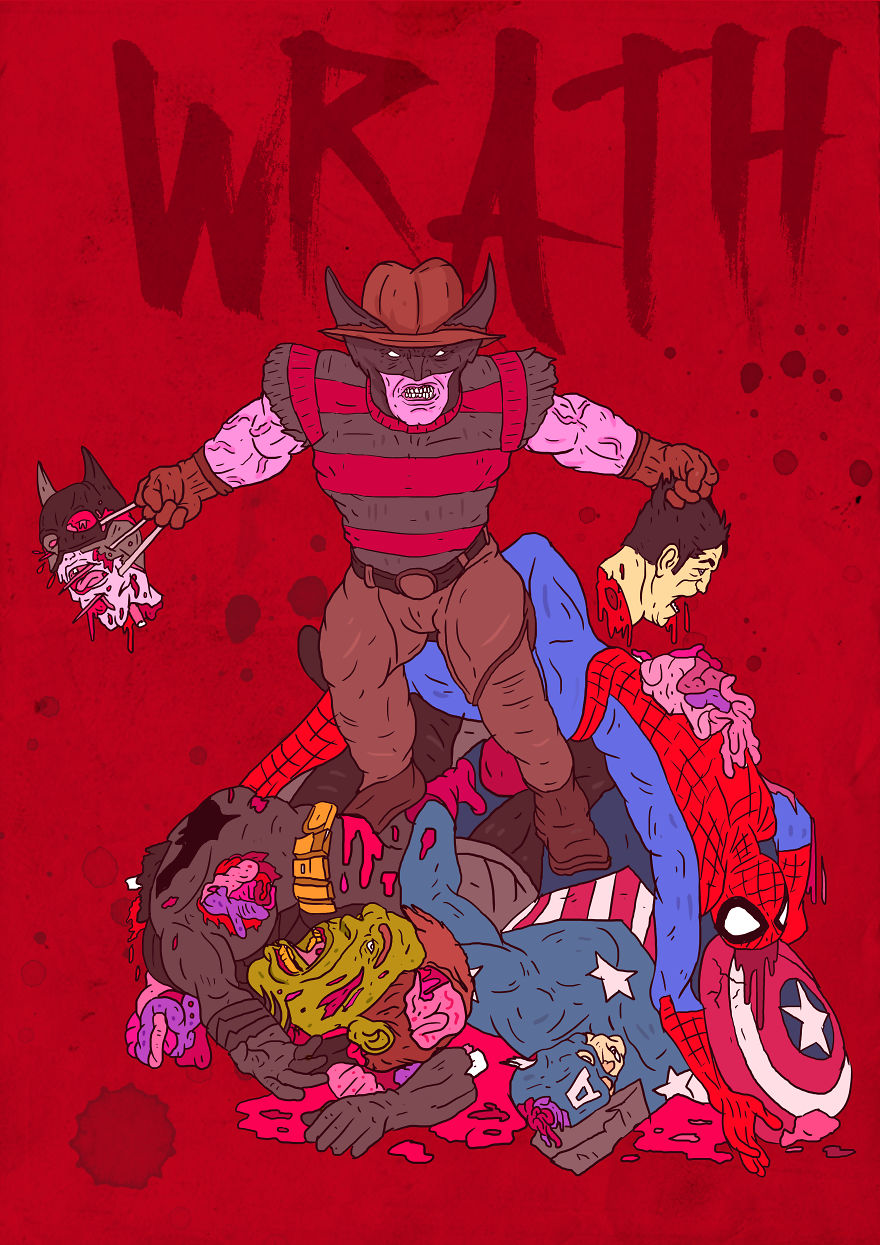 "Hero To Zero" - I Drew These Superheroes As The Deadly 7 Sins...