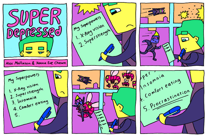 We Turn Our Depression And Anxiety Into Relatable Comics About Depressed Superheros!