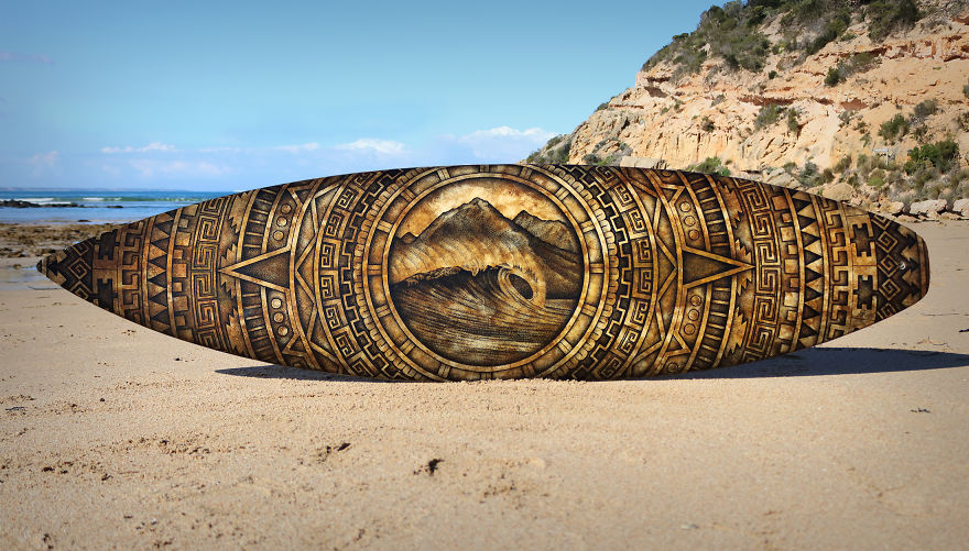 I Re-Purpose Old Surfboards Into Artwork With Detailed Stippling Illustrations Of Surf And Beach-Inspired Themes