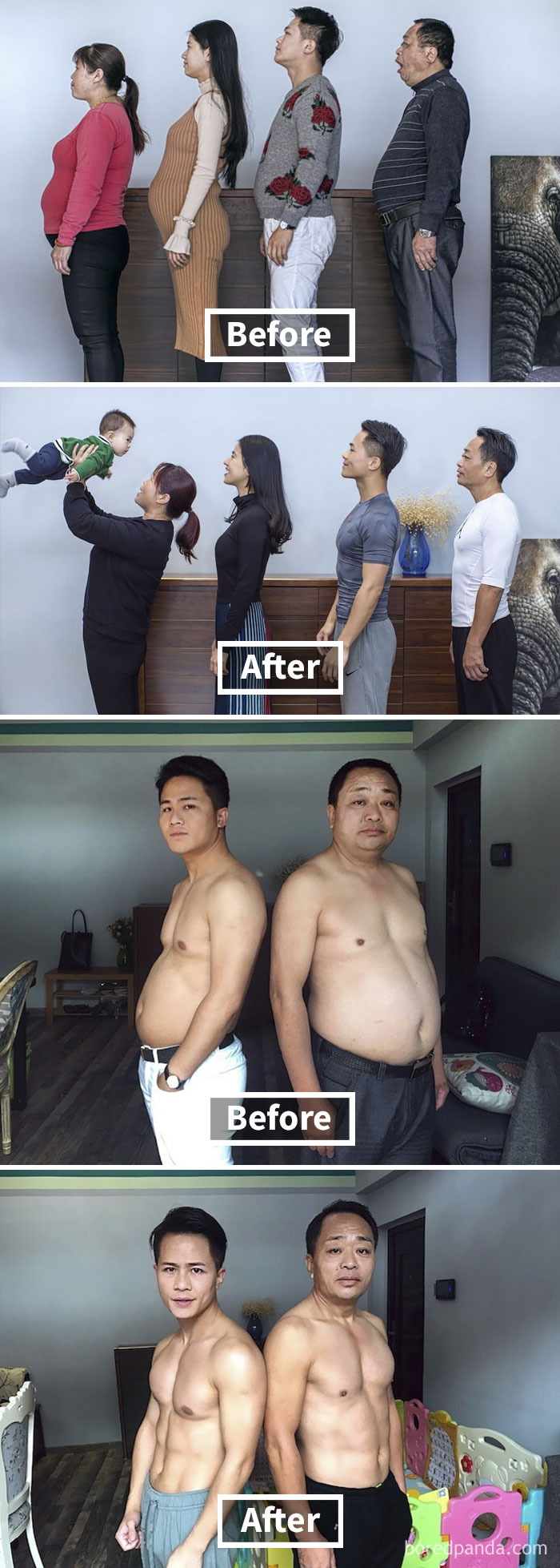 Chinese Family Spends 6 Months Working Out, And Here Are Their Before-And-After Pics