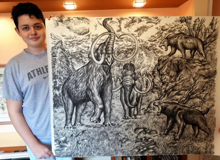 15-Year-Old Boy Prodigy Creates Animal Drawings From Memory, And They're Even More Impressive From Up-Close