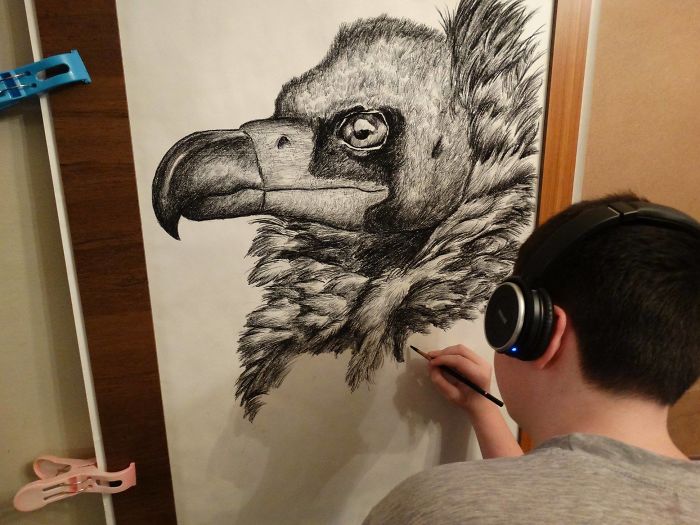 15-Year-Old Boy Prodigy Creates Animal Drawings From Memory, And They're Even More Impressive From Up-Close