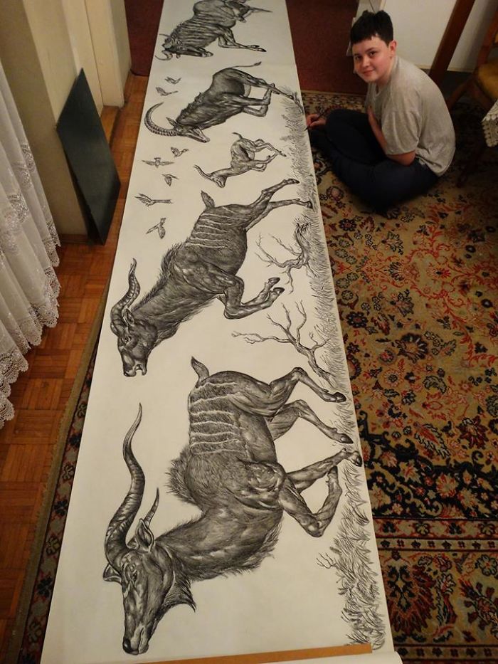 15-Year-Old Boy Prodigy Creates Animal Drawings From Memory, And They're Even More Impressive From Up-Close