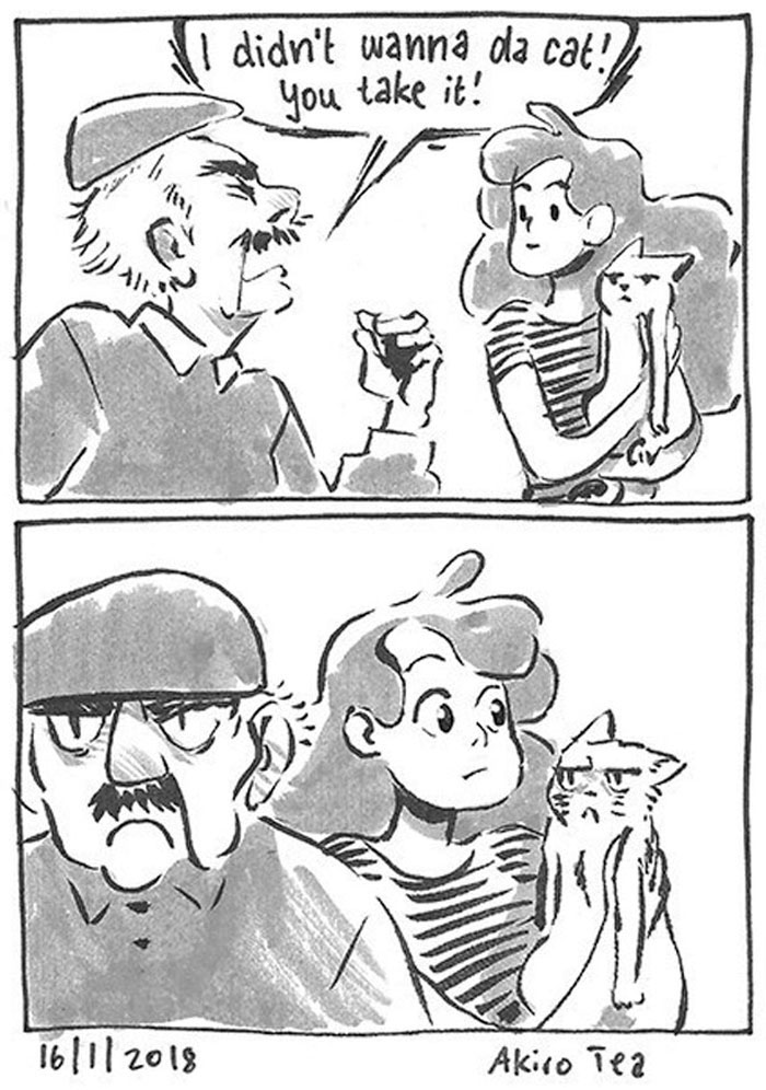 Daughter Hilariously Illustrates Her Dad&rsquo;s Ambivalent Relationship With Their Cat In 8 Honest Comics