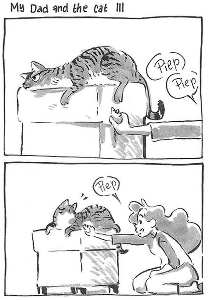 Daughter Hilariously Illustrates Her Dad&rsquo;s Ambivalent Relationship With Their Cat In 8 Honest Comics