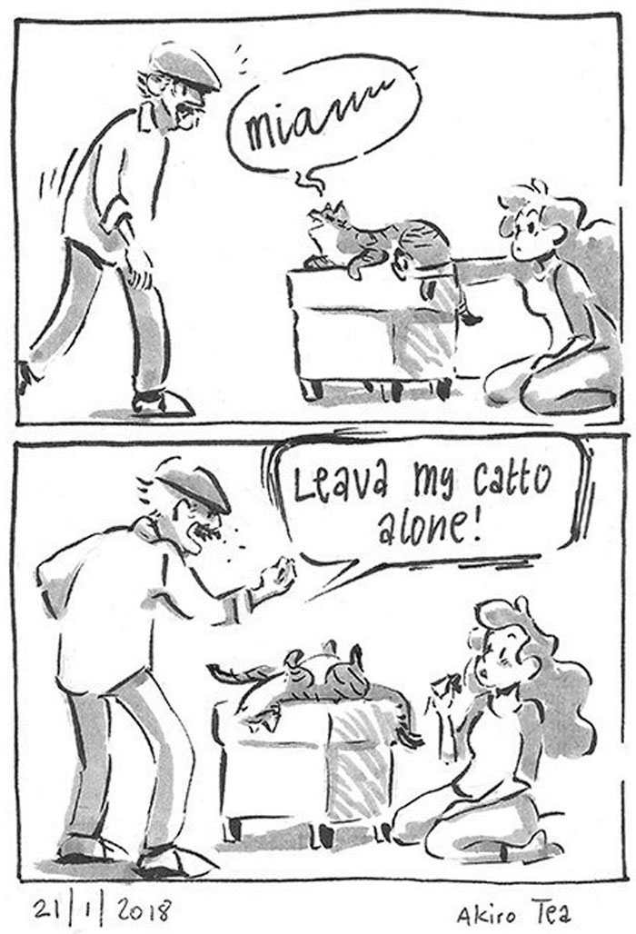 Daughter Hilariously Illustrates Her Dad&rsquo;s Ambivalent Relationship With Their Cat In 8 Honest Comics