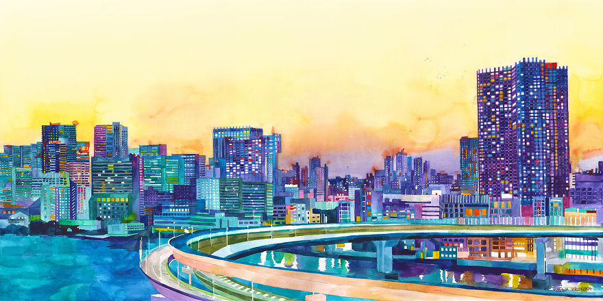 Watercolors Of Modern Cities Painted By Me