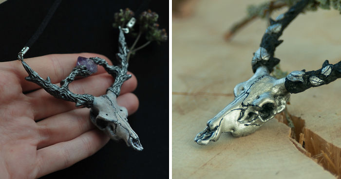 Miniature Deer Skulls Necklaces Made Of Polymer Clay