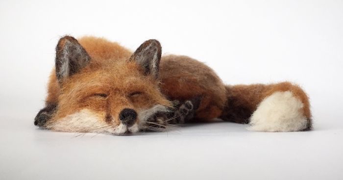 Needle Felted Fox Sculpture