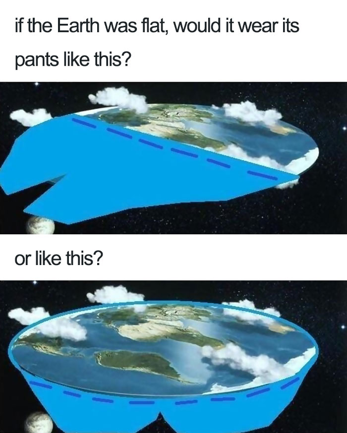 Earth wearing blue pants 