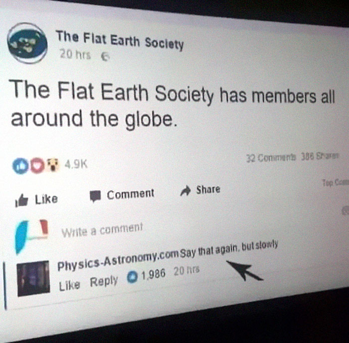 Funny Facebook post about flat earth 