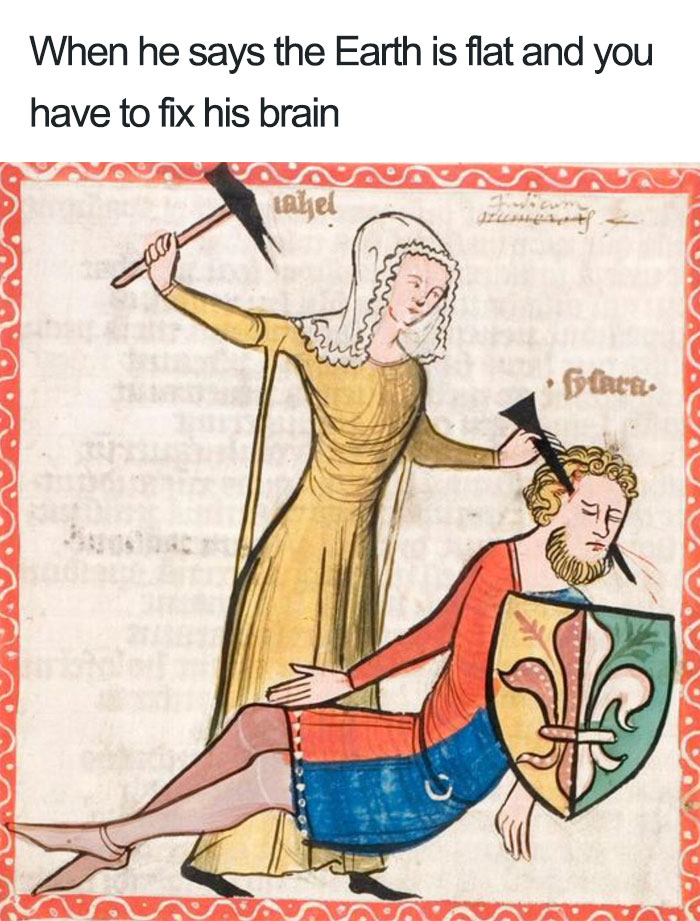 Woman putting her nail through man's head 