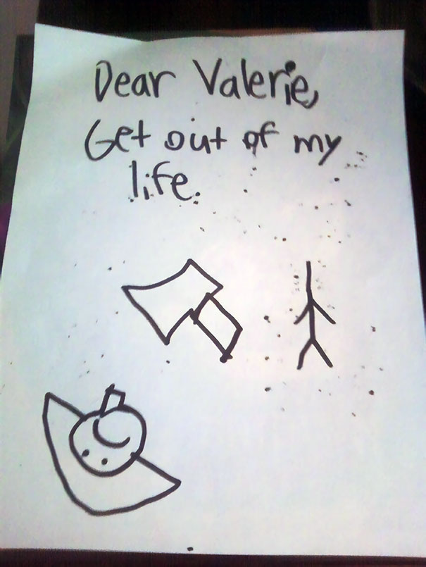 My Cousin Babysits A Child Who Is Not Very Fond Of Her. She Found This Letter In His Room, He Left It On His Desk. (Her Name Is Valerie)