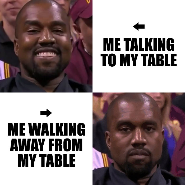 Happy and serious faces in a restaurant meme highlighting server experiences.