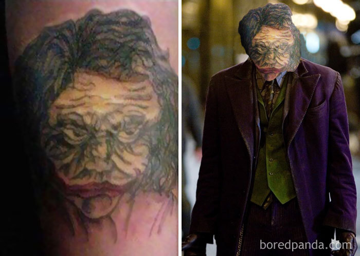 Tattoo face swap showing distorted tattoo art on a character's face.