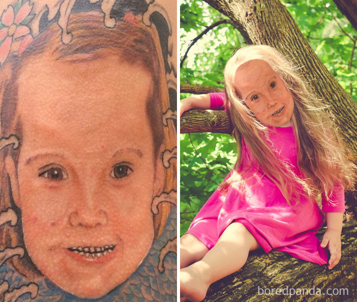 A face-swapped tattoo and portrait showing the swap results.
