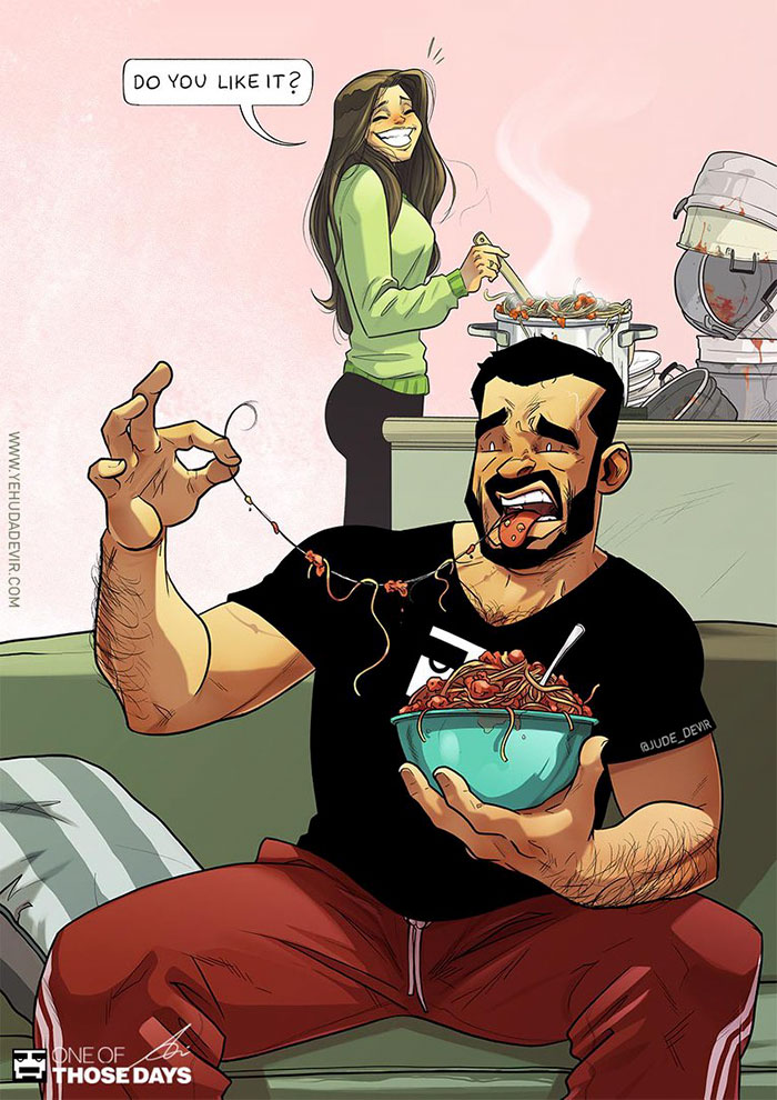 Artist Keeps Illustrating Everyday Life With His Wife, And We Finally Get To See The Couple Behind The Comics