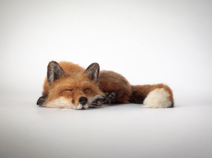 Needle Felted Fox Sculpture