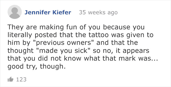 Comment explaining dog's tattoo as a mark for neutered dogs. Comment explaining dog's tattoo as a mark for neutered dogs.
