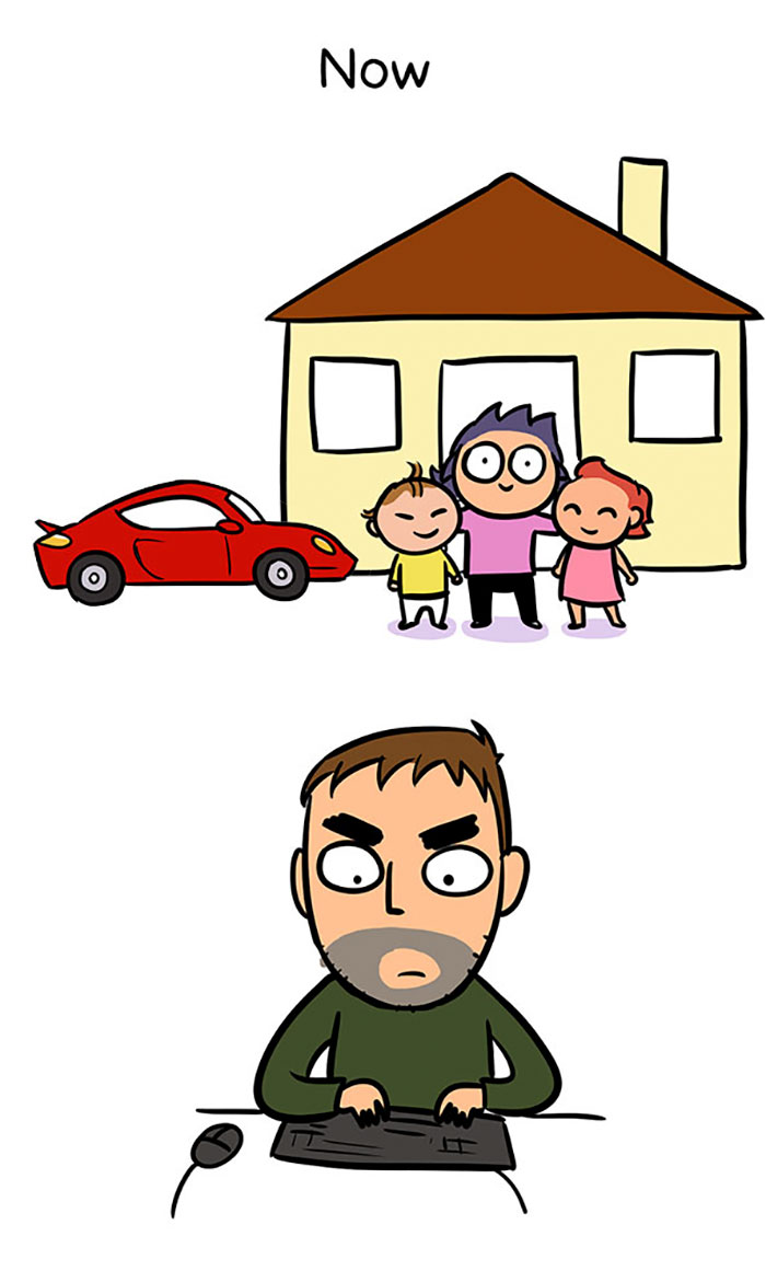 Wife Illustrates What Happened To Her Husband After Having Kids, Shows It's Not Only Moms That Change Wife Illustrates What Happened To Her Husband After Having Kids, Shows It's Not Only Moms That Change