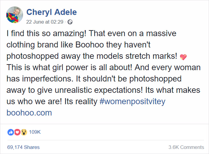 Boohoo Posts Image Without Photoshopping Model's "Imperfections" Out And The Internet Is Saying FINALLY Boohoo Posts Image Without Photoshopping Model's "Imperfections" Out And The Internet Is Saying FINALLY