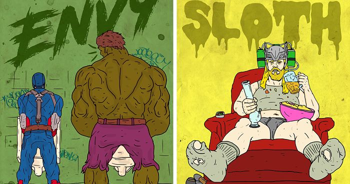 Hero To Zero: I Drew These Superheroes As The 7 Deadly Sins