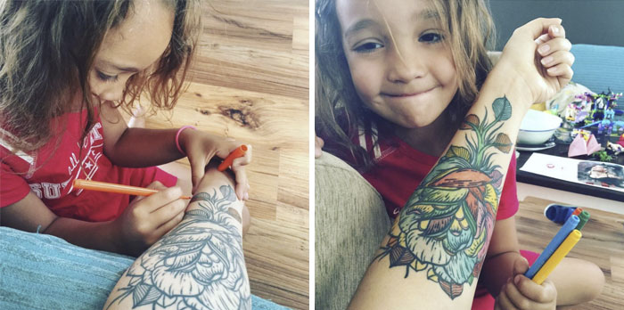 "Mom Can I Colour Your Arm Plz"