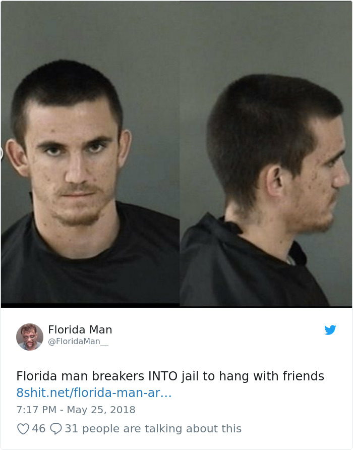 Mugshot of a Florida man involved in a crazy headline story about breaking into jail.