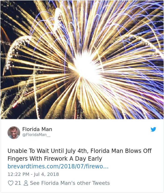 Firework exploding in the sky, related to a Florida Man headline about a firework accident before July 4th celebrations.