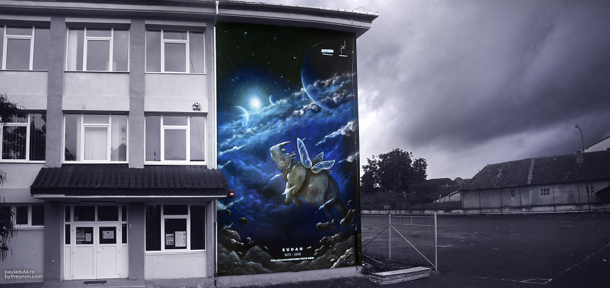 Tribute Mural For Sudan- The Last Male Northern White Rhino By Paula Duță & The Orion At Sisaf 2018