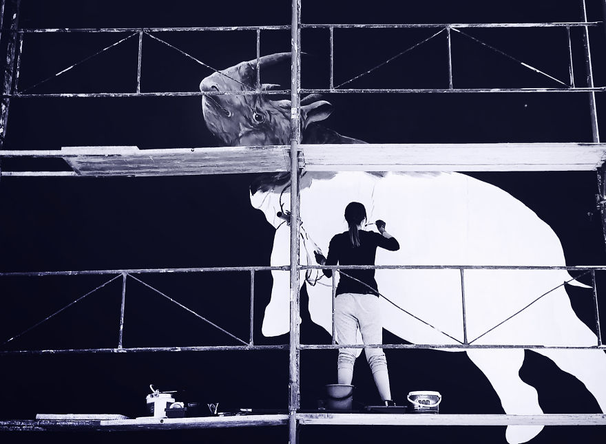 Tribute Mural For Sudan- The Last Male Northern White Rhino By Paula Duță & The Orion At Sisaf 2018