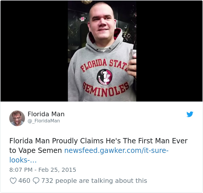 Florida man in a hoodie holding a vape, highlighting unusual headlines.