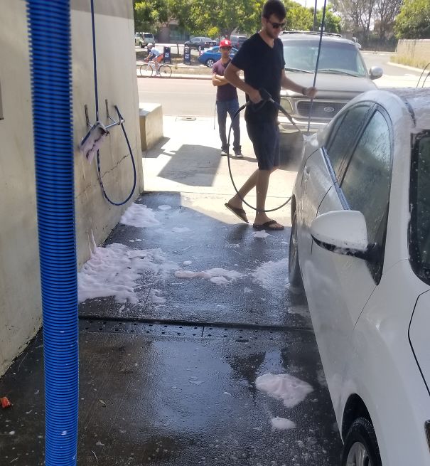 When Washing Your Car And A Guy Parks Behind You, Instantly Gets Out And Impatiently Crosses His Arms