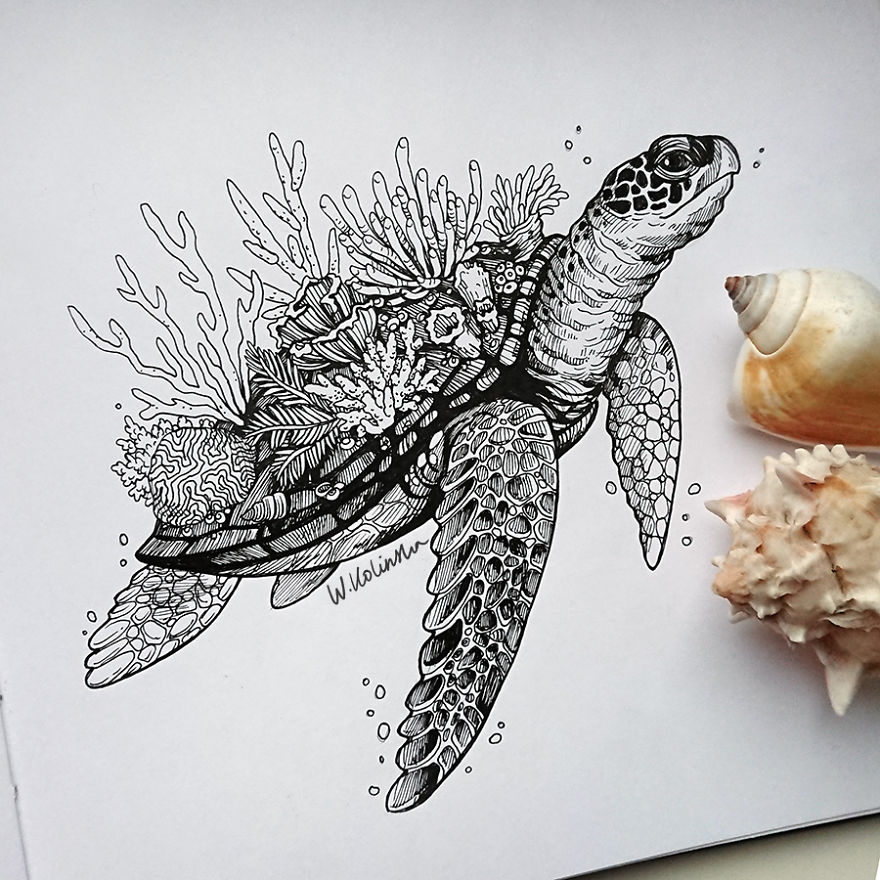 I Create Intricate And Detailed Drawings Of Animals Embedded With Their Natural Habitats