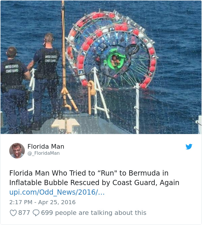 Florida man in inflatable bubble rescued by Coast Guard at sea.