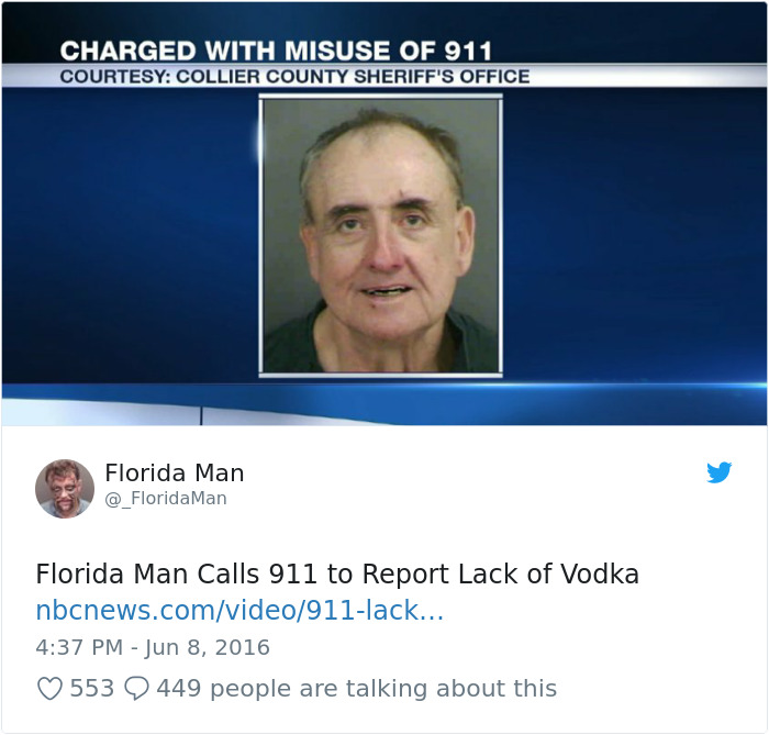 Mugshot of a Florida man charged with misuse of 911, related to a vodka incident.