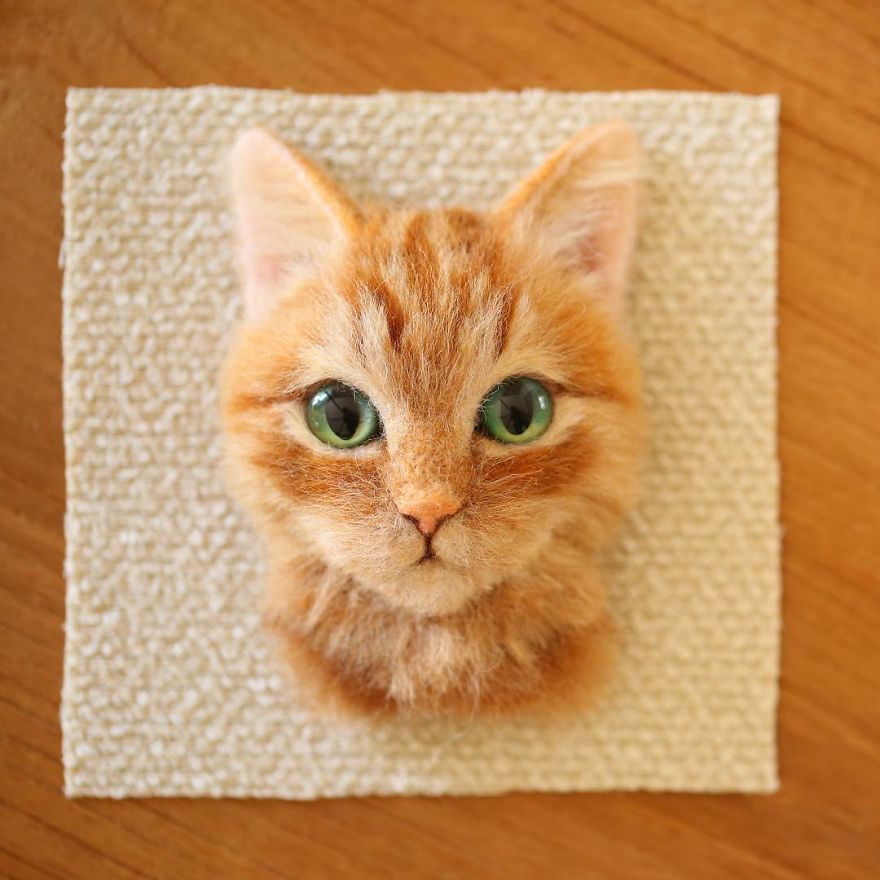 Japanese Artist Makes Realistic 3D Cat Portraits Out Of Felted Wool, And The Result Is Too Purrfect