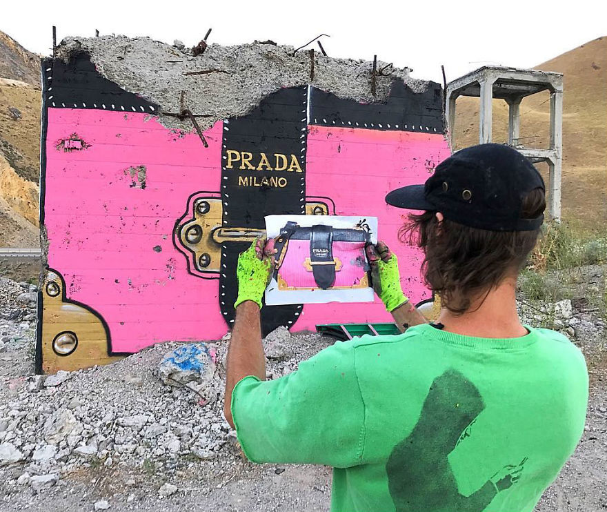 Street Artist Creates &lsquo;Valley Of Secret Values&rsquo; By Transforming Crumbling Concrete Structures Into Designer Bags